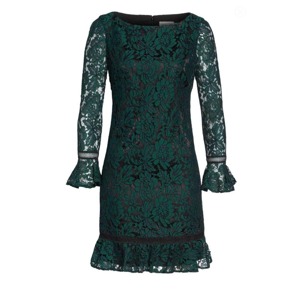 Eliza J Bell Sleeve Lace Shift Dress Green 14 - Picture 1 of 10